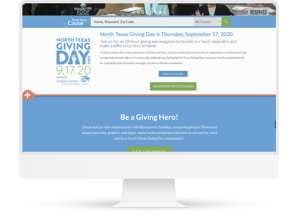 Screenshot of an example Neon Giving Day web page for North Texas Giving Day