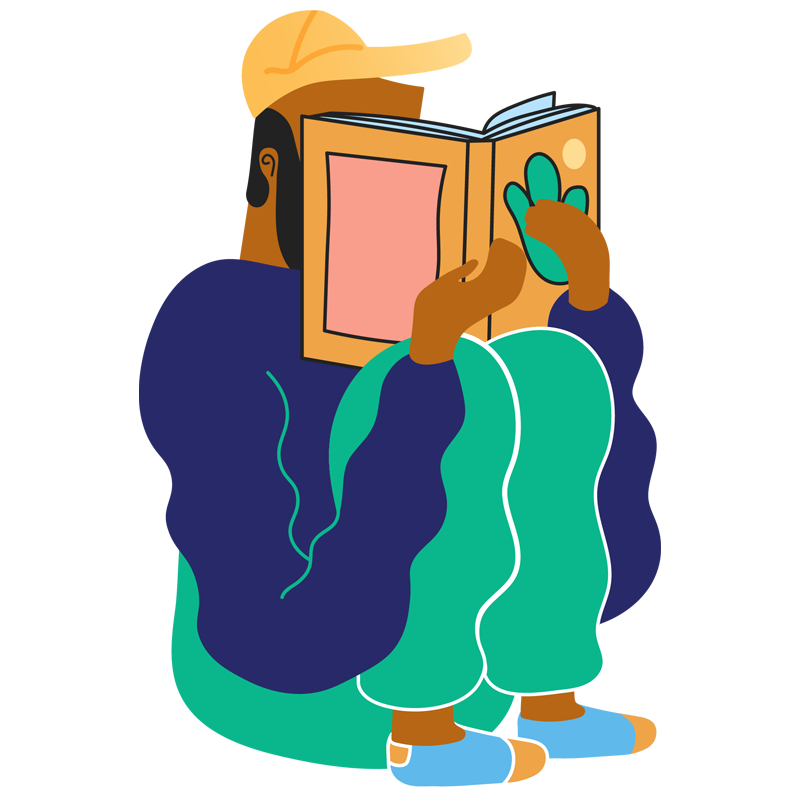 Illustration of Victor, from the 'One' Bunch, who is reading one of many excellent non-profit organization resources provided by Neon One.