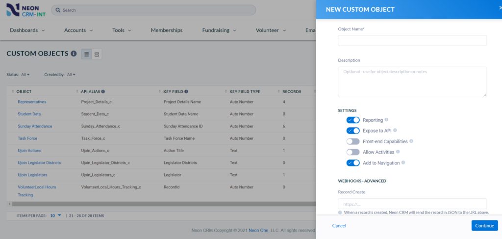 Neon CRM's custom objects module allows you to customize your CRM instance to fit your needs.