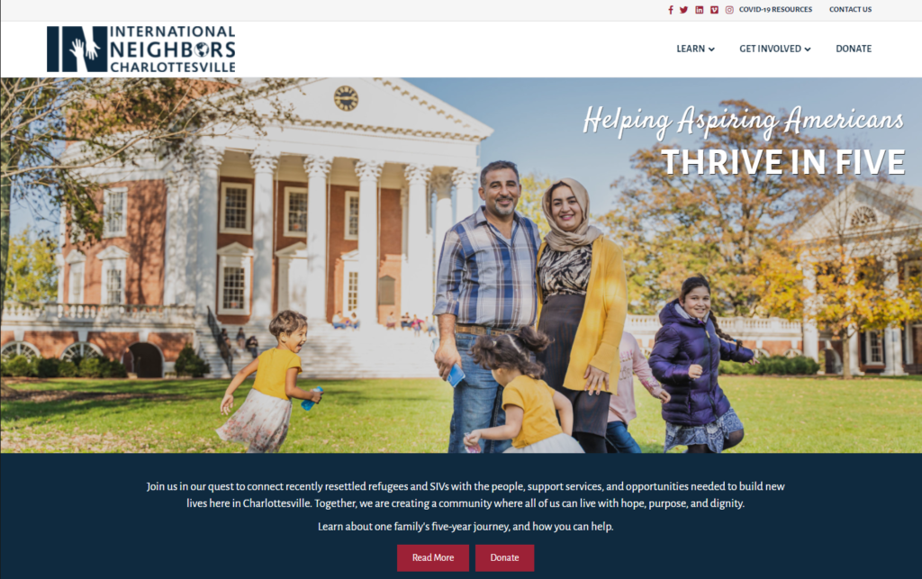 International Neighbors Charlottesville charity website homepage
