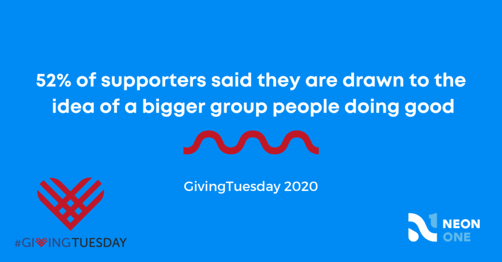 givingtuesday statistic: 52% of supporters said they are drawn to the idea of a bigger group of people doing good