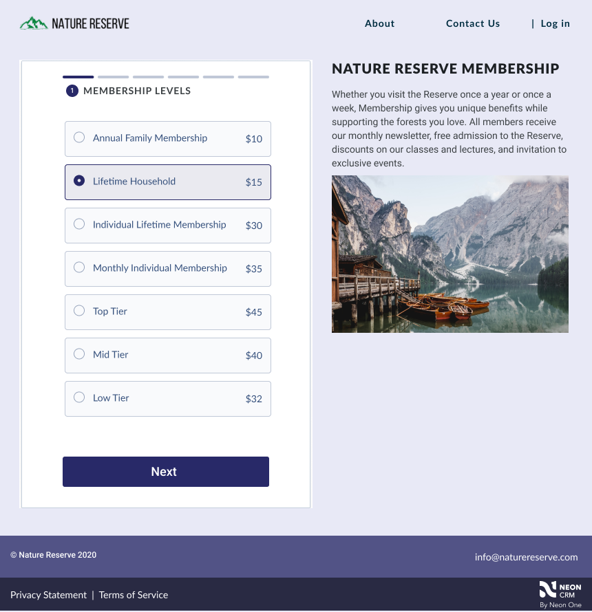 Example feature form using Neon Membership