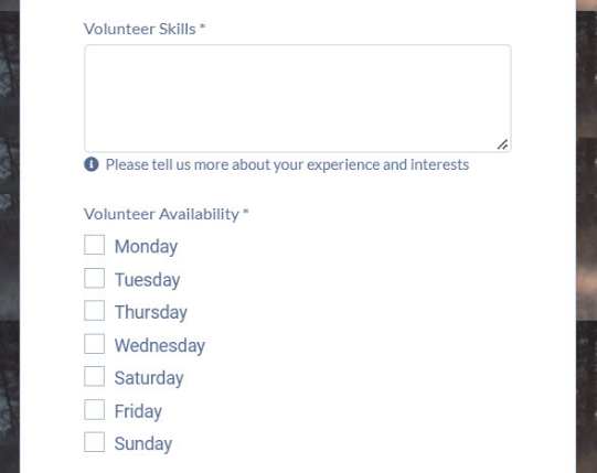 volunteer availability form: supporter stewardship