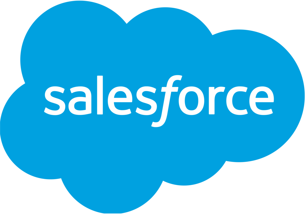Salesforce logo of a blue cloud with company name inside