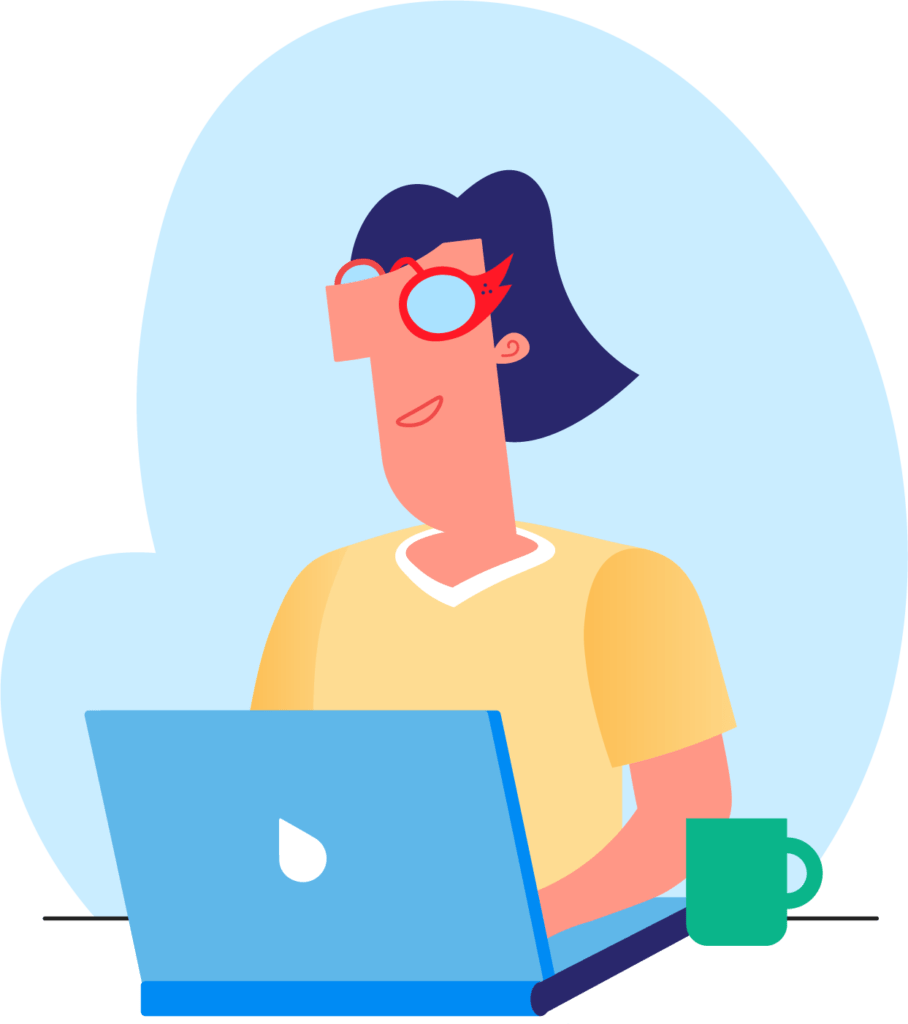 Illustration of Una, from the One Bunch, sitting down with her laptop to discover what CRM solutions fit her best.