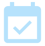 Icon of a calendar square with a checkmark in the center in a light blue color