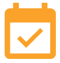 Icon of a calendar square with a checkmark in the center in an orange color
