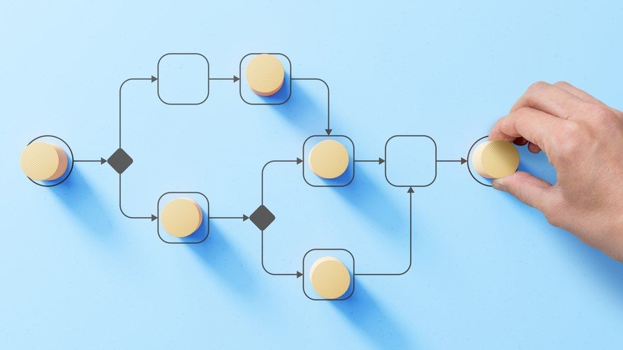 Moves management fundraising is about a lot more than just moving donors from one stage to the next. It's about building relationships. In this image, a person's hand moves wooden pegs through a flow chart.