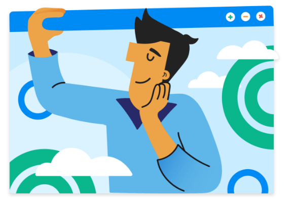 Ace, from the One Bunch, extends out of a web browser to symbolize Neon One's connection with our customers
