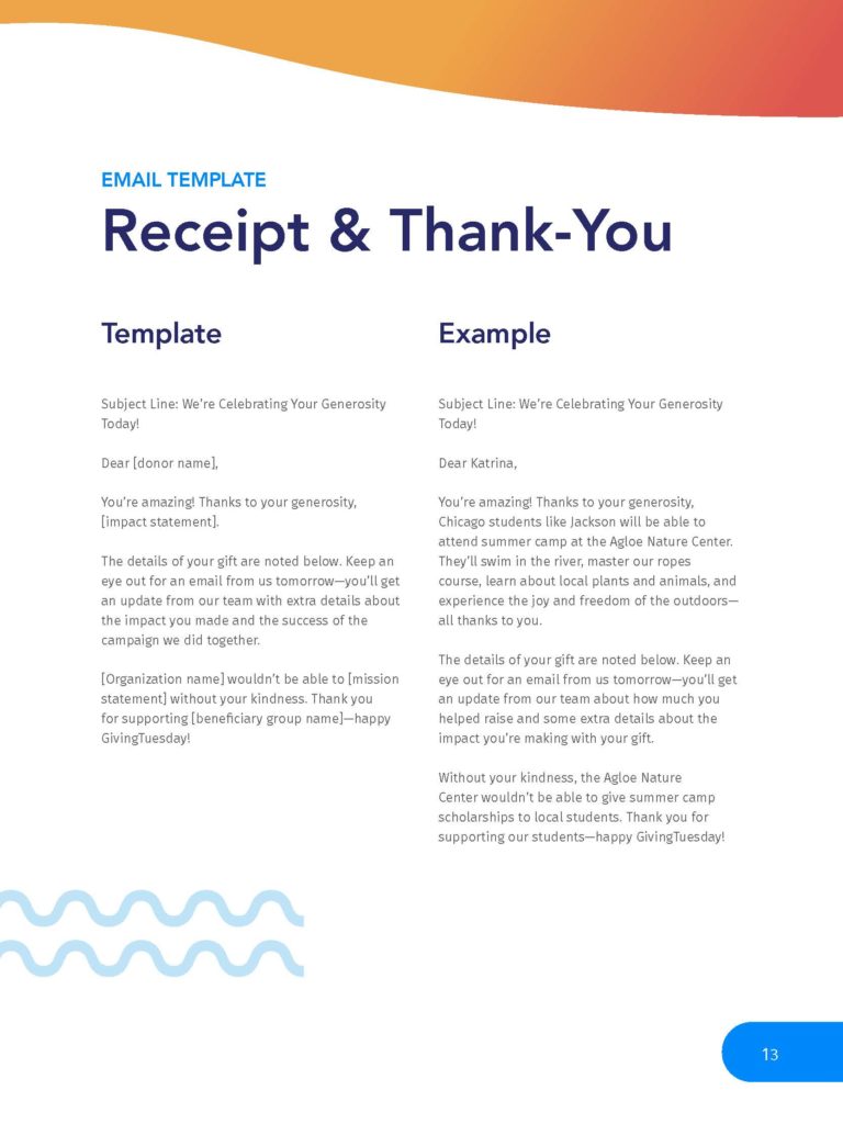 This is an image of a template for a GivingTuesday receipt and thank-you note. You might want to access this as a .PDF by downloading the GivingTuesday Toolkit at the link below.