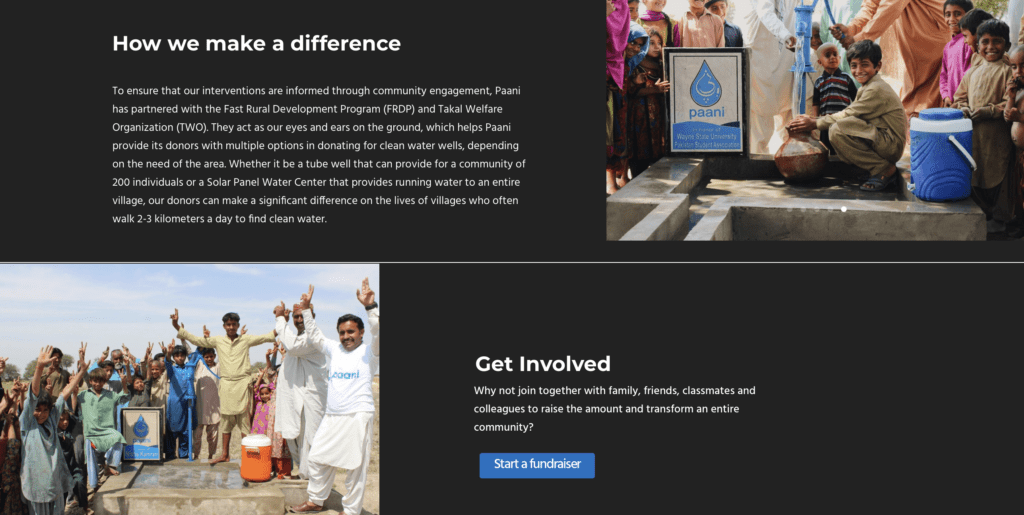 Example from nonprofit site of one of the nonprofit website best practices: using people-centered imagery to show impact