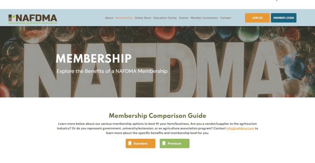 A screenshot of a page on N.A.F.D.M.A.'s website that contains a Membership Comparison Guide. 