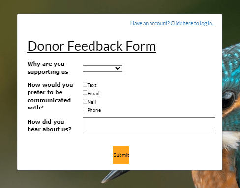 A screenshot of a donor feedback form created in Neon CRM.