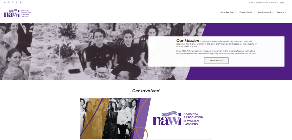 This is a screenshot of the National Association of Women Lawyers' homepage