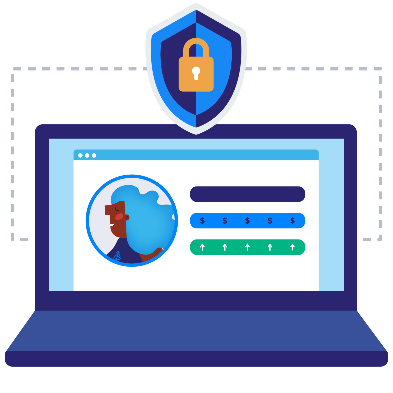 Illustration of laptop screen with security lock shown above to symbolize compliance and security